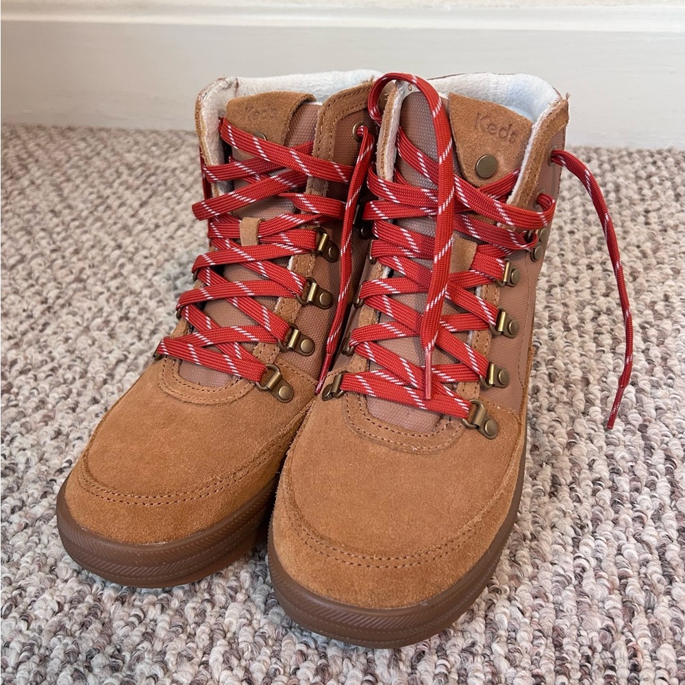 Keds Midland Tan Lace Up Water Resistant Boots 1” Heel